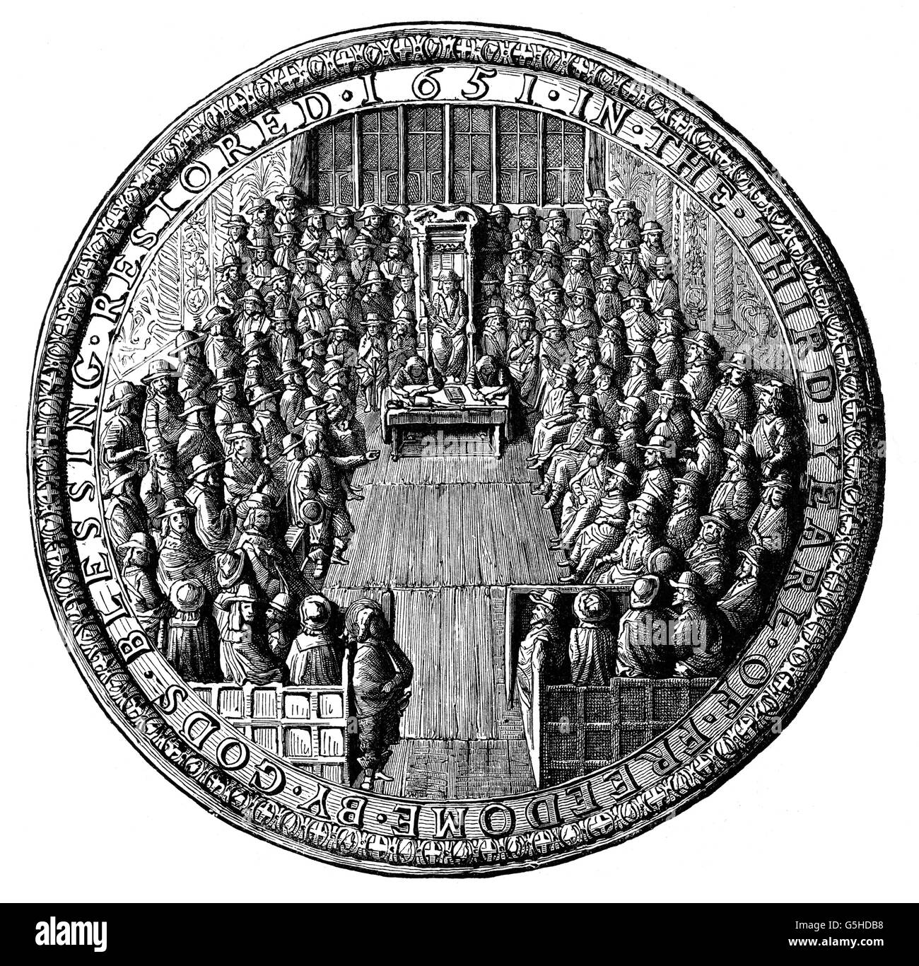 Politik, parlament, Sitzung des Rumpfparlaments, Rückseite des Staatsstiegels, 1651, Zusatzrechte-Clearences-nicht vorhanden Stockfoto
