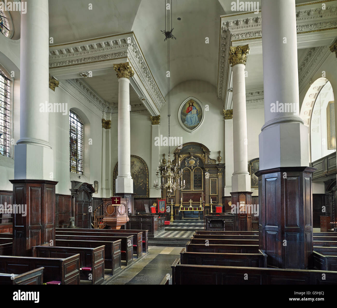 St. Martin in Ludgate, Kirche in der City of London, dreischiffige Kircheninnere Stockfoto