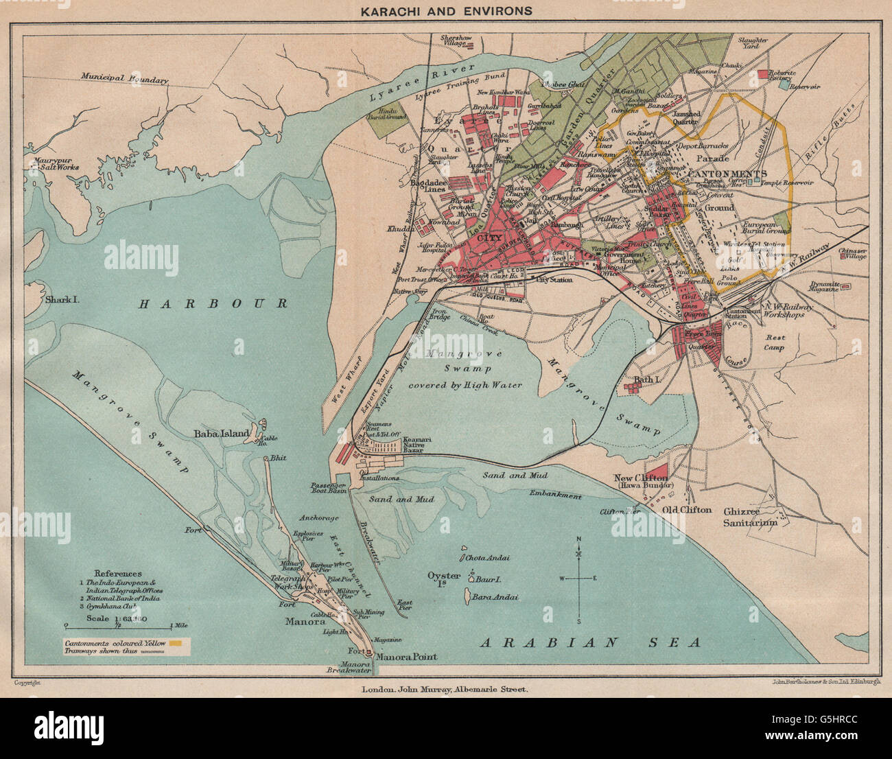 PAKISTAN. Karachi & Umgebung Stadtplan. Quartier. Britisch-Indien, 1929 Karte Stockfoto