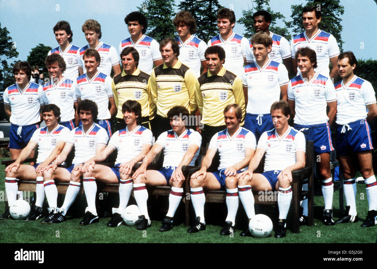 1982: Das letzte England 22, die nach Spanien und das WM-Finale verlassen werden. Stockfoto