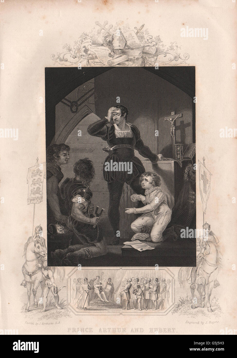 BRITISCHE Geschichte: Prinz Arthur und Hubert. TALLIS, antiken print 1853 Stockfoto