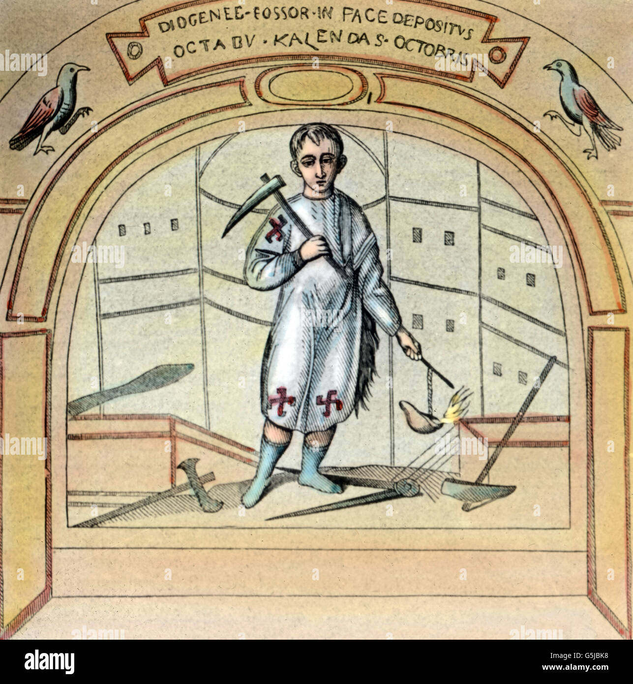 Der geboten Oder Totengräber Diogenes als Wandmalerei in der Kirche San