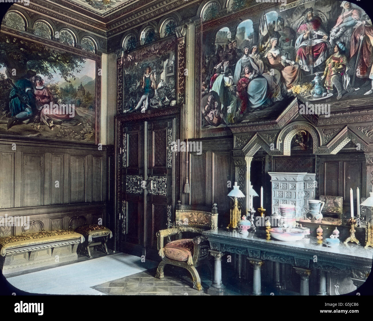 Ankleidezimmer von König Ludwig II. Auf Schloß Neuschwanstein in Bayern. Ankleidezimmer des Königs Louis II bei Schloss Neuschwanstein in Bayern. Stockfoto