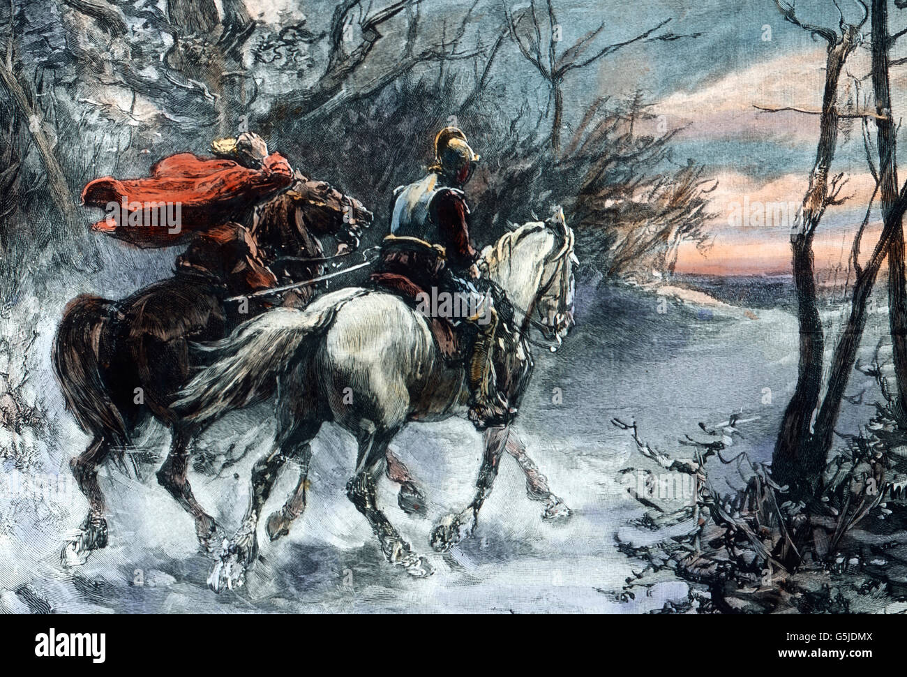 Zwei Reiter Im Dreißigjährigen Krieg, 17. Halbmonatsschrift. Zwei Ritter auf ihren Pferden im Dreißigjährigen Krieg, 17. Jahrhundert. Stockfoto