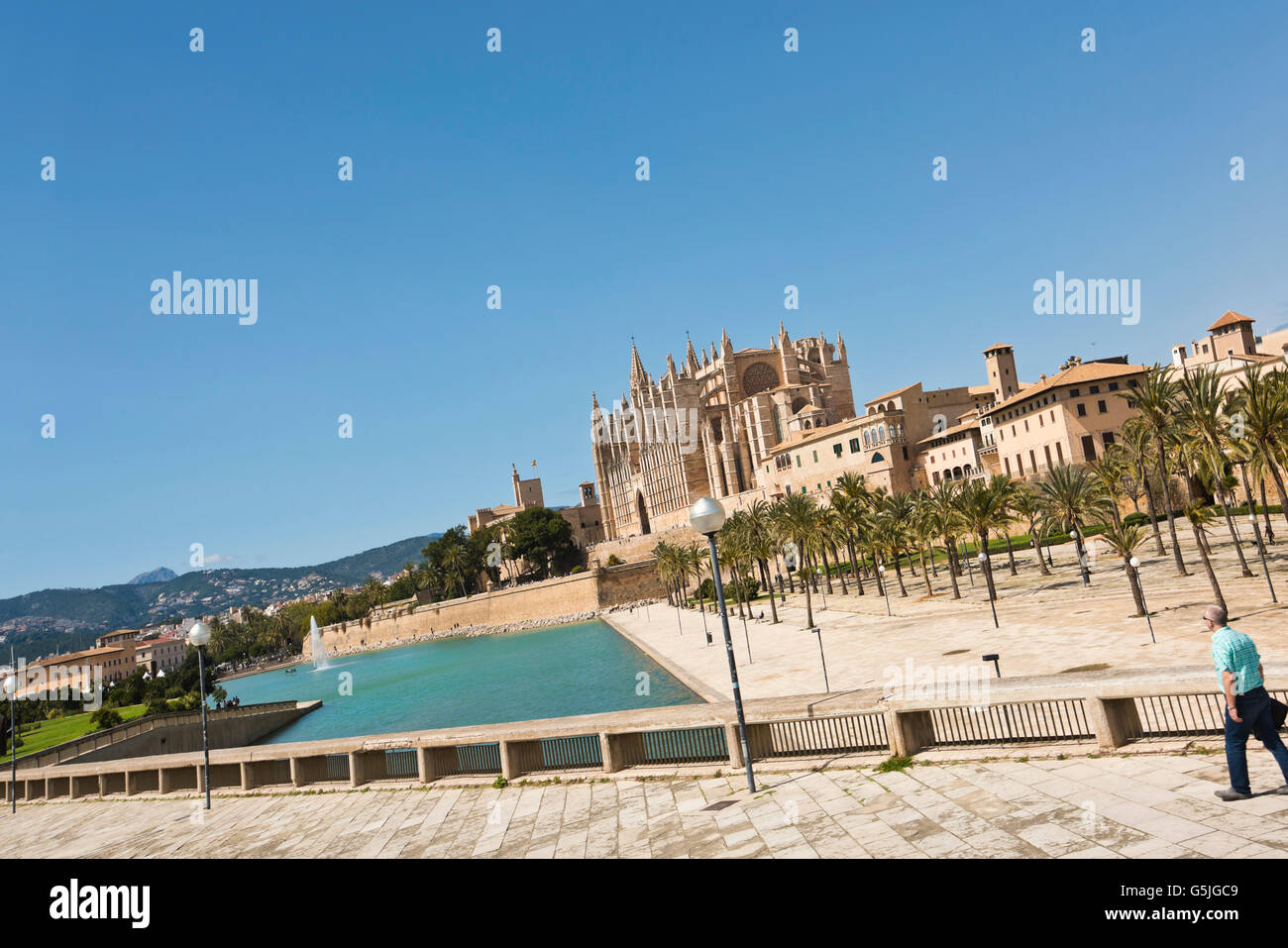 Horizontale street View von der Kathedrale von Santa Maria von Palma, auch bekannt als La Seu auf Mallorca. Stockfoto