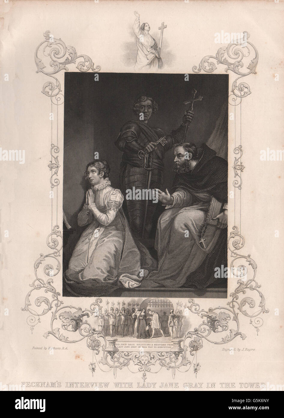 LADY JANE GREY: Feckenham ihr Tod vorbereiten. Sir John Gage. Ausführung 1853 Stockfoto