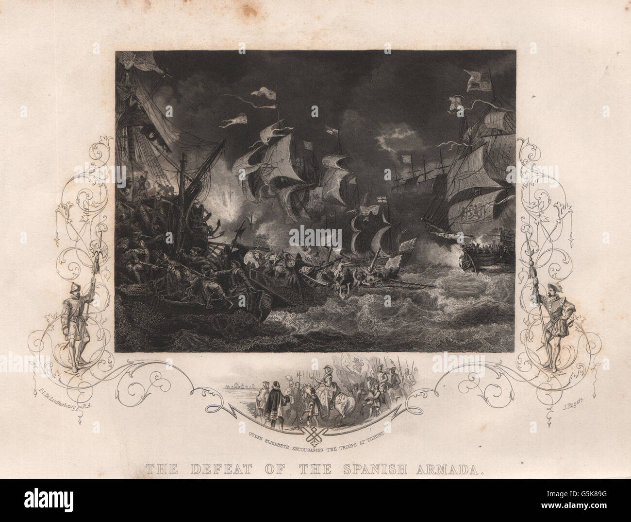 Niederlage der spanischen ARMADA: unter Königin Elizabeth bei Tilbury. TALLIS, 1853 Stockfoto