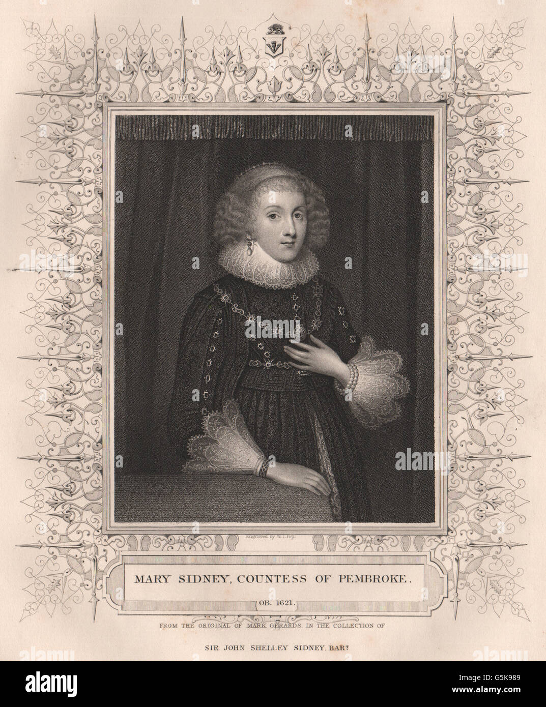 BRITISCHE Geschichte: Mary Sidney, Countess of Pembroke. TALLIS, antiken print 1853 Stockfoto