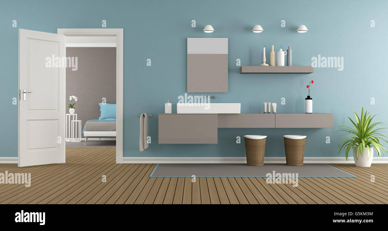 modernes Bad mit Waschbecken für das Master-Schlafzimmer - 3d rendering Stockfoto