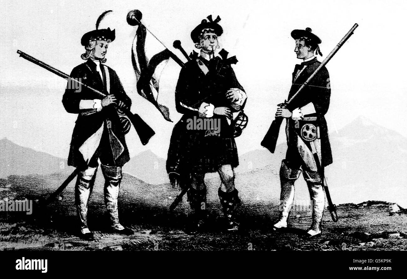 Uniform des Regiments 26. Cameronians im Jahre 1713 Stockfoto