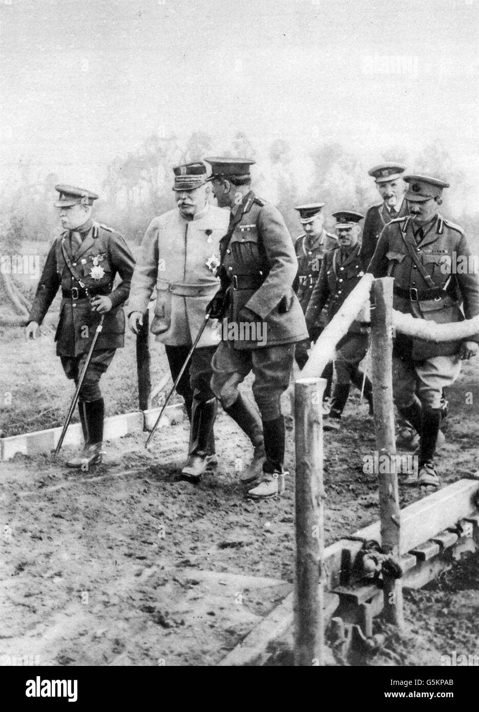 Generäle Französisch, Joffre und Haig an der Front während Erster Weltkrieg Stockfoto