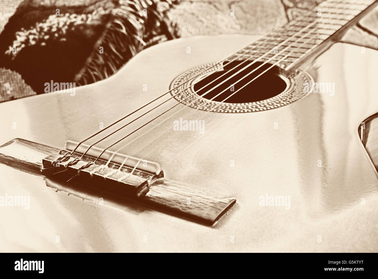 Foto von einer akustischen Gitarre Stockfoto