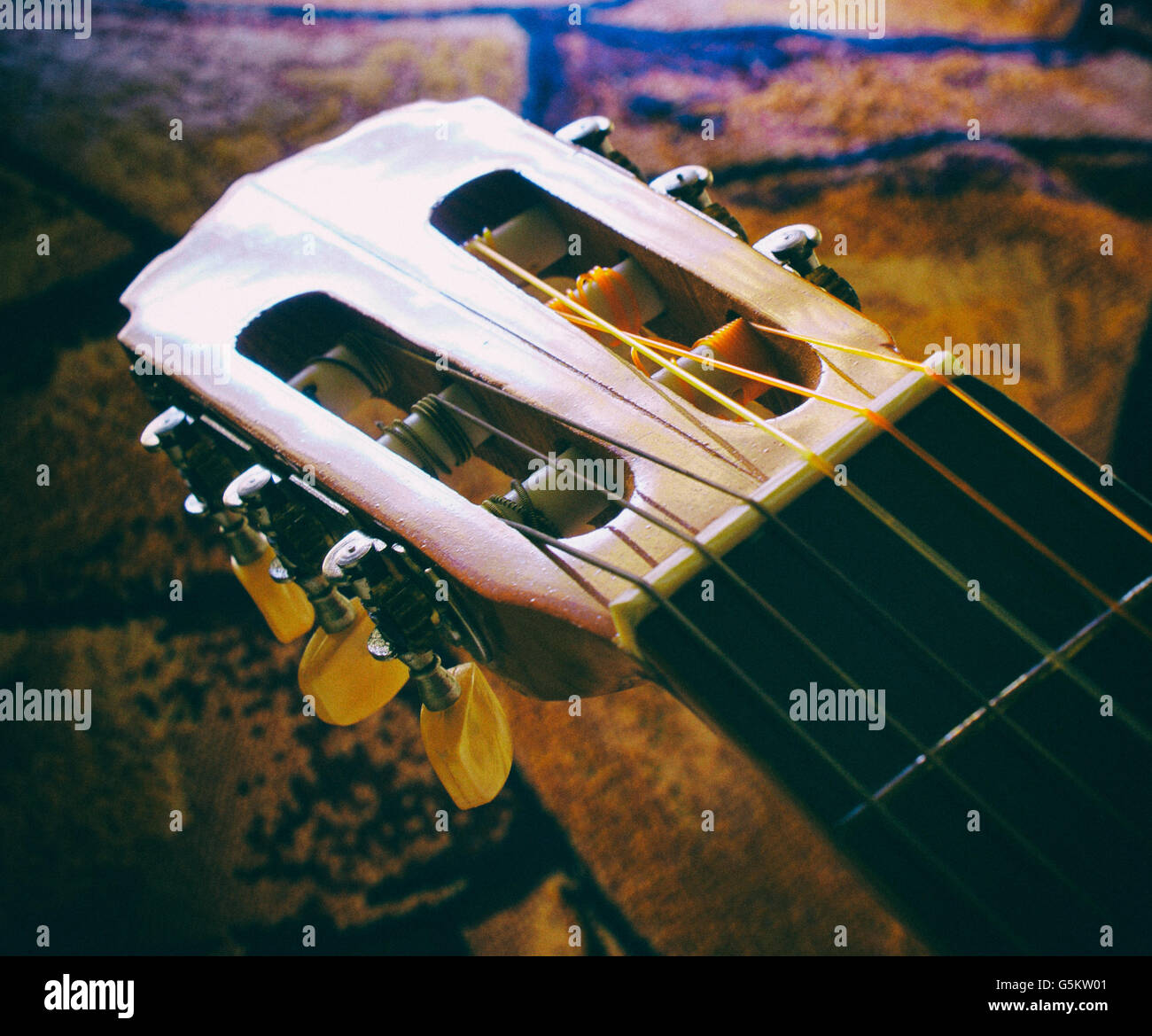 Foto von einer akustischen Gitarre Stockfoto