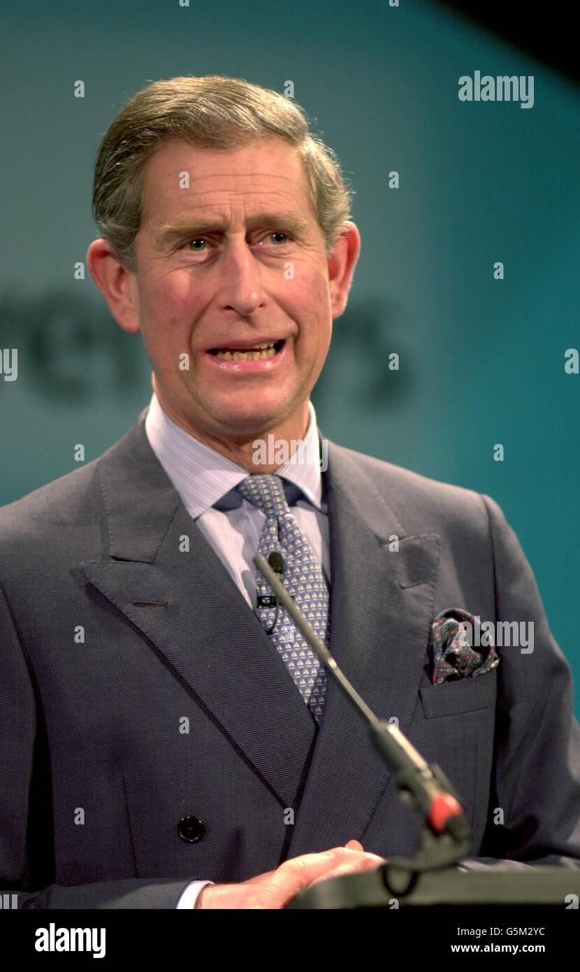 Der Prinz von Wales hält die Keynote-Rede auf der "Building for 21st Century Conference" im Queen Elizabeth II Conference Centre, London. Stockfoto