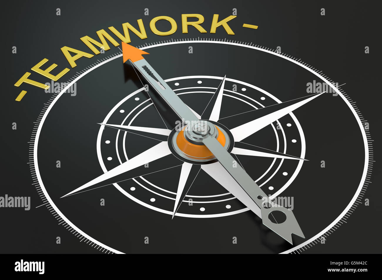 Teamarbeit-Kompass-Konzept, 3D rendering Stockfoto