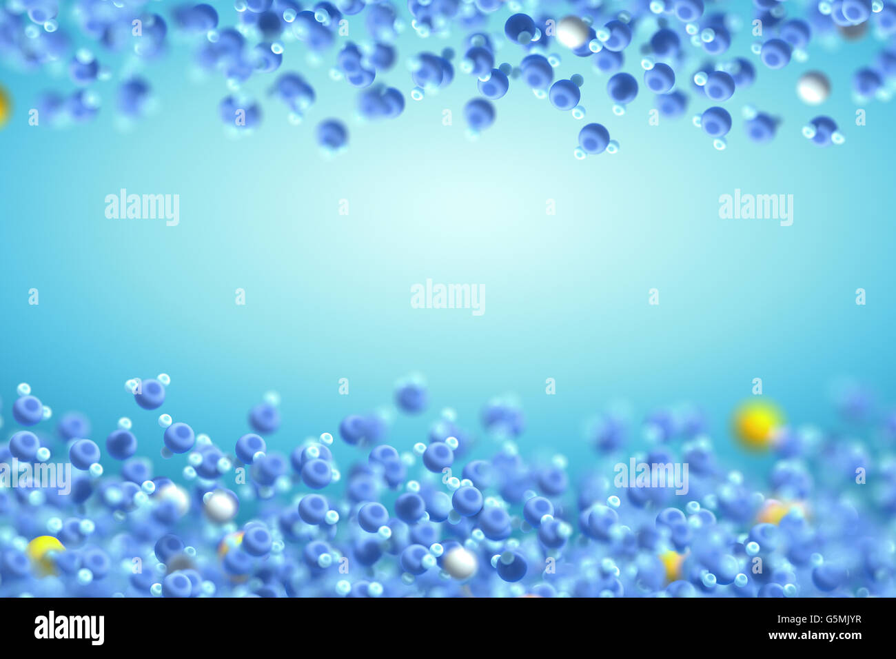 Wasser (in blau) ist eine chemische Verbindung mit Sauerstoff und Wasserstoff Atome. Andere Verbindungen (in gelb) sind Salze und Mineralien Stockfoto
