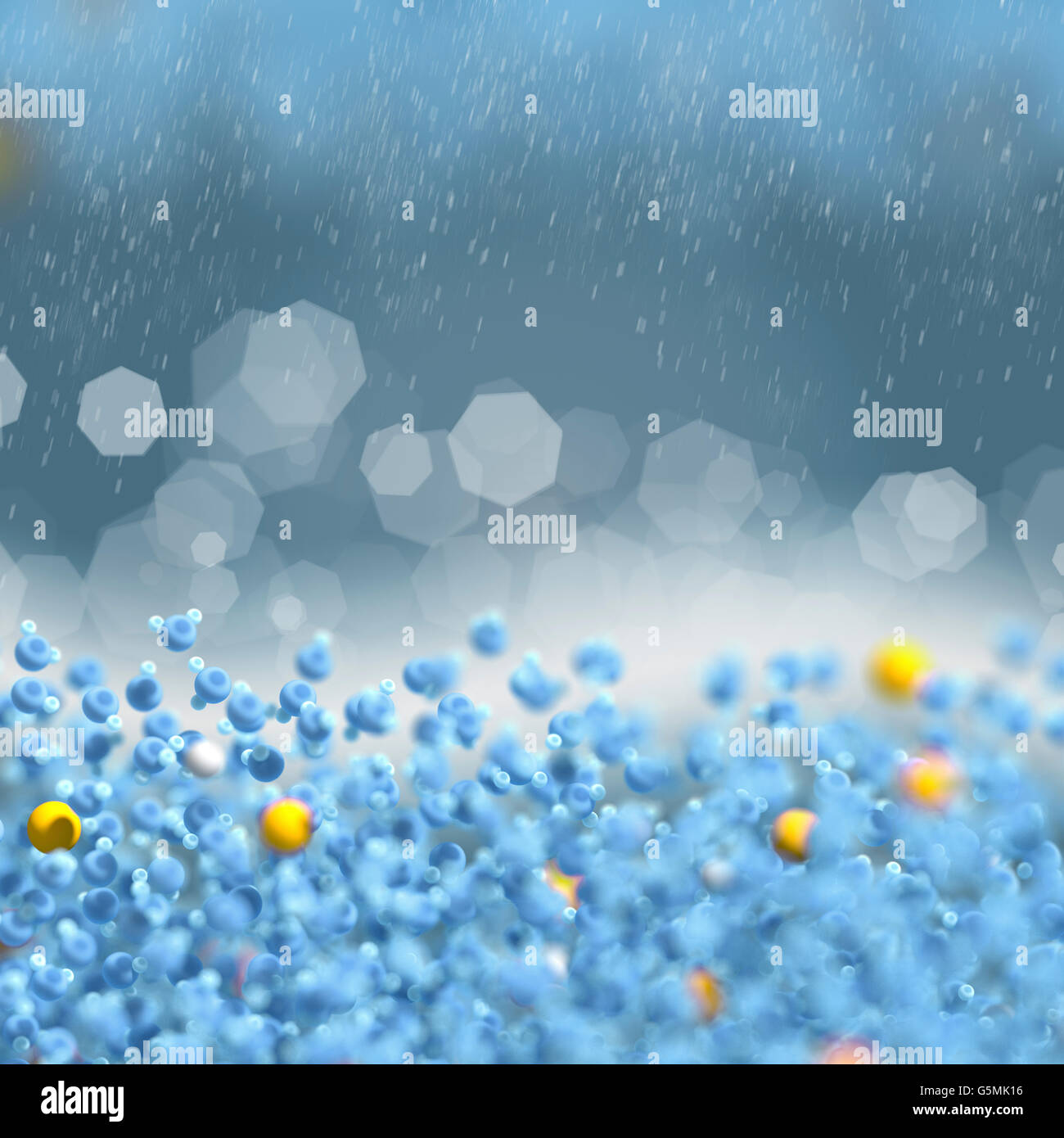 Wasser (in blau) ist eine chemische Verbindung mit Sauerstoff und Wasserstoff Atome. Andere Verbindungen (in gelb) sind Salze und Mineralien Stockfoto