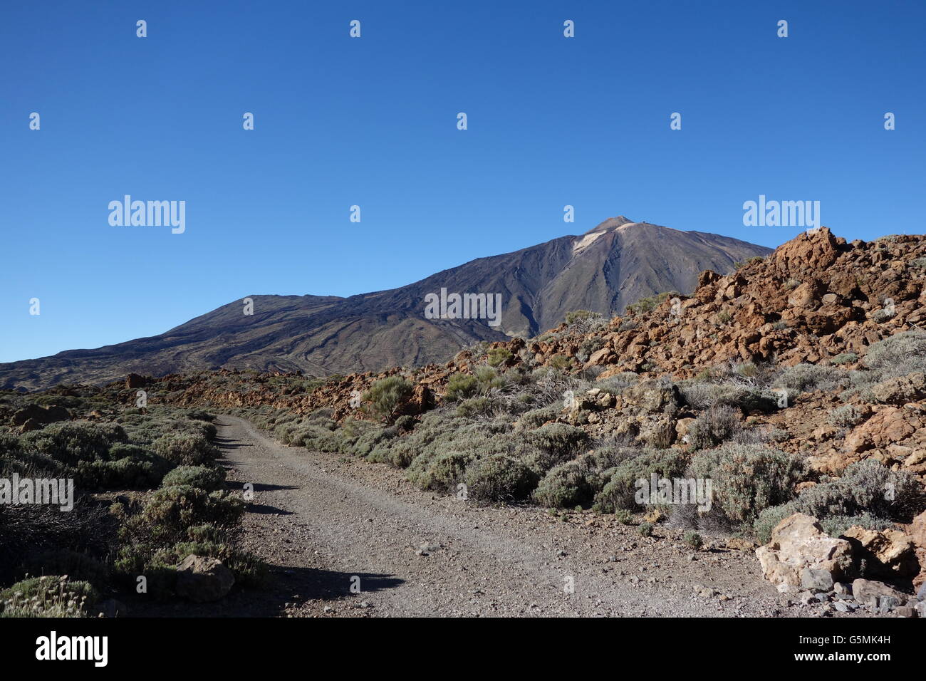 Blick auf Pico Teide von Rura de Las Canadas, Parque National del Teide, Teneriffa Stockfoto