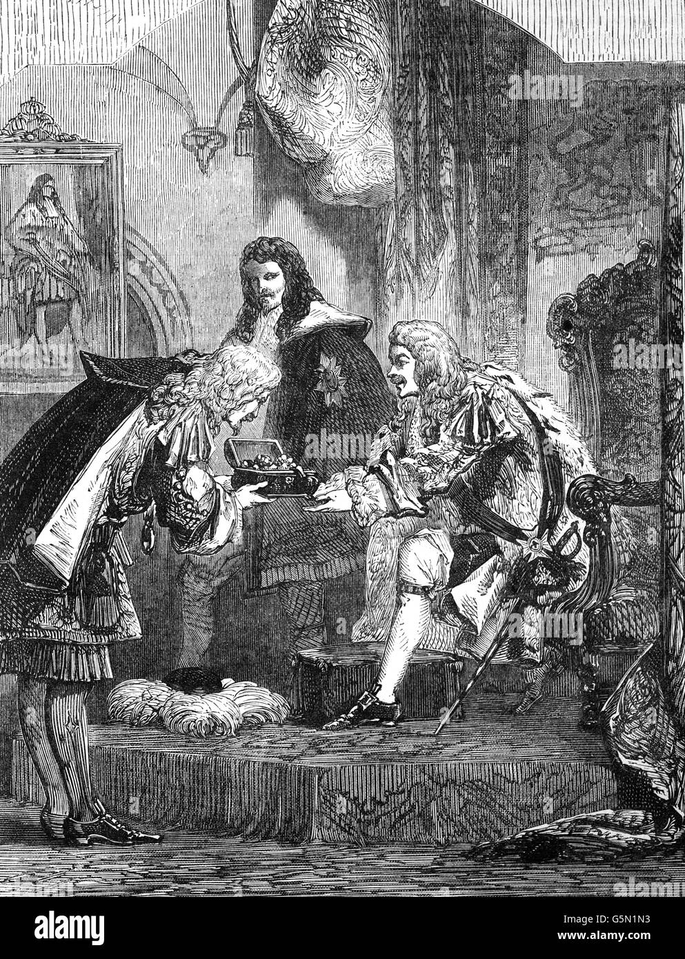 König James II ein Bestechungsgeld von den Franzosen um 1685 erhalten. Stockfoto