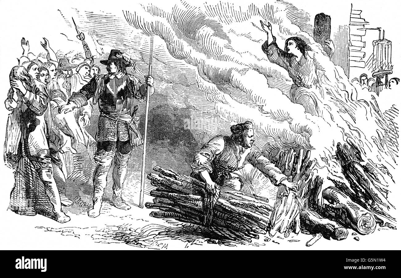 Elizabeth Gaunt (gestorben 23. Oktober 1685), war eine Engländerin, die zum Tode wegen Hochverrats, die Einbindung in Rye House Plot, einen Plan zur Ermordung von König Charles II von England und seine Geschwister (Thronfolger) James, Duke of York verurteilt worden. Sie war die letzte Frau für ein politisches Verbrechen in England hingerichtet worden. Stockfoto