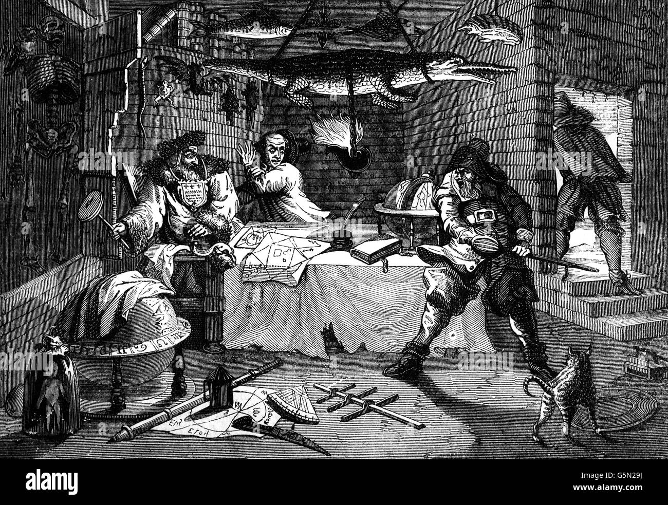 Eine Szene aus Hudibras, eine englische satirische Polemik auf Rundköpfen, Puritanern, Presbyterianern und viele der anderen Fraktionen im englischen Bürgerkrieg beteiligt.  geschrieben von Samuel Butler(1613 – 1680), Dichter und Satiriker. Stockfoto
