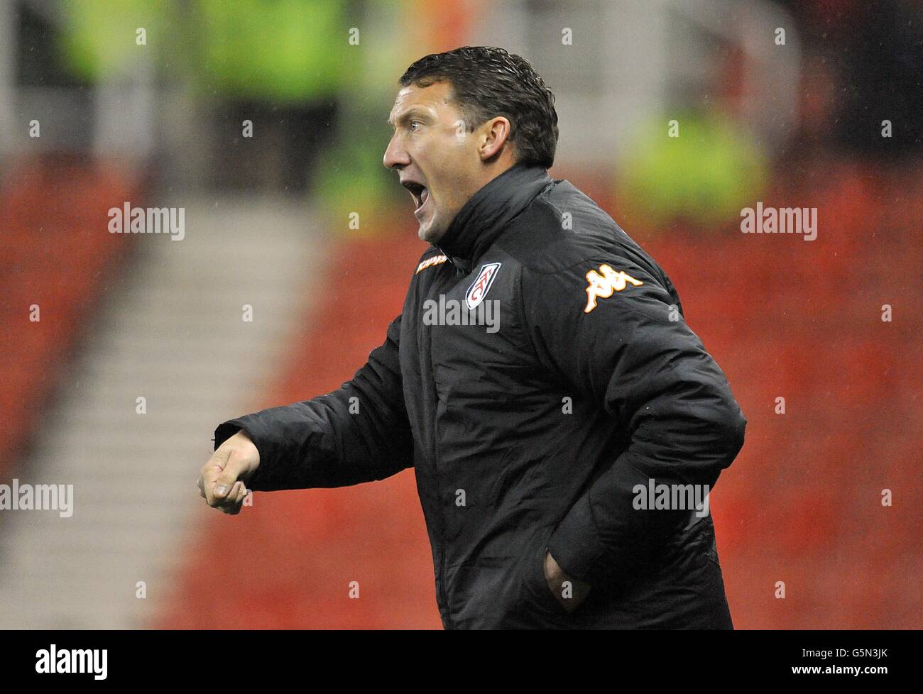 Fußball - Barclays Premier League - Stoke City gegen Fulham - Britannia Stadium. Michael Lindeman, Trainer von Fulham Stockfoto