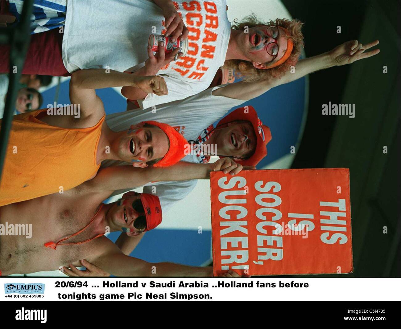 EMPICS, 6 Holland / S.Arabia. Fußball-Weltmeisterschaft 94. 20/6/94. Holland gegen Saudi-Arabien .Holland Fans vor Tonights Spiel Stockfoto