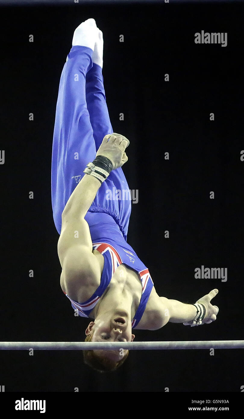 Gymnastik - Glasgow World Cup - Emirates Arena. Daniel Purvis über die Horizontal Bar während der Glasgow World Cup in der Emirates Arena, Glasgow. Stockfoto