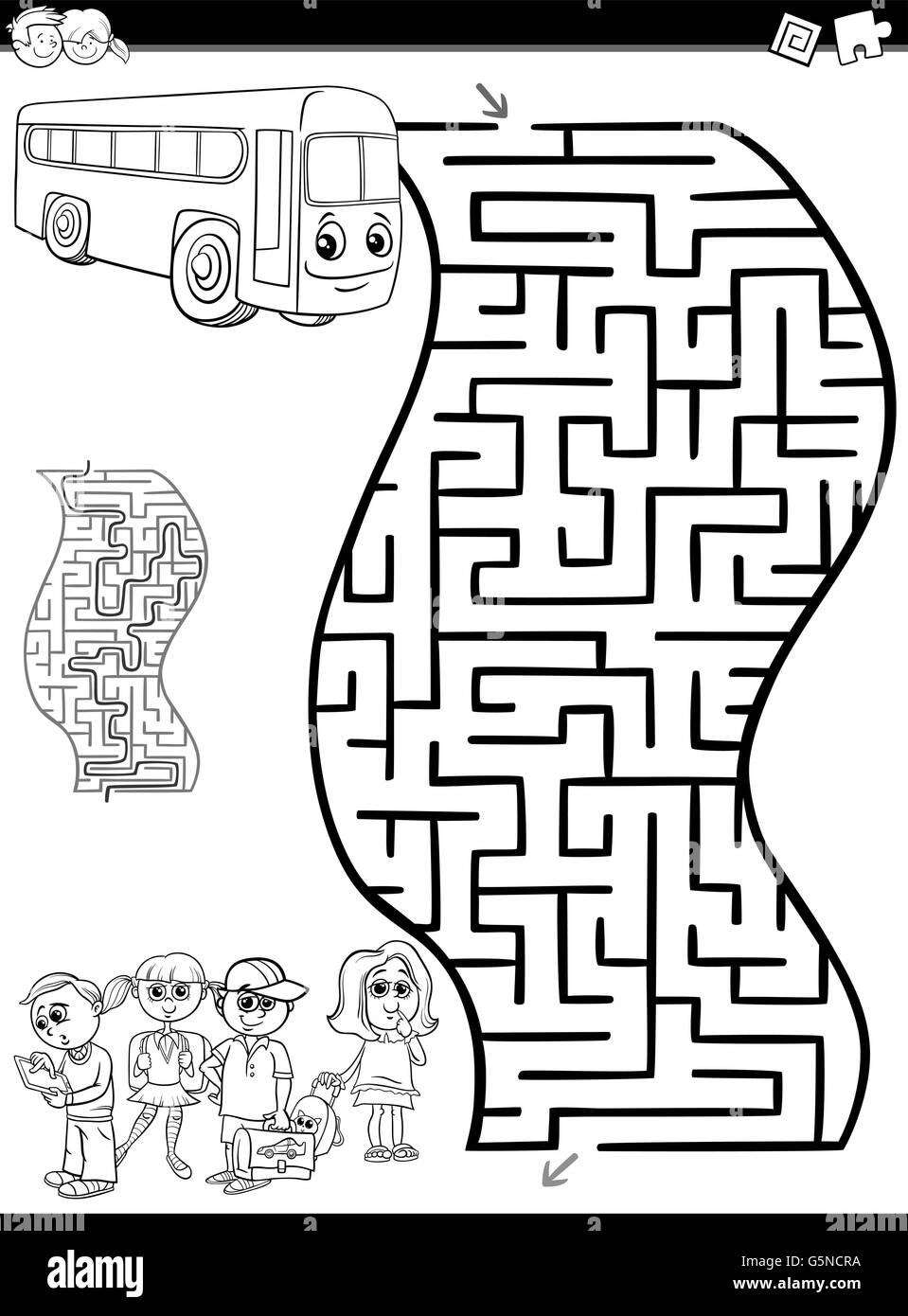 Schwarz / Weiß Cartoon Illustration der Bildung Irrgarten oder