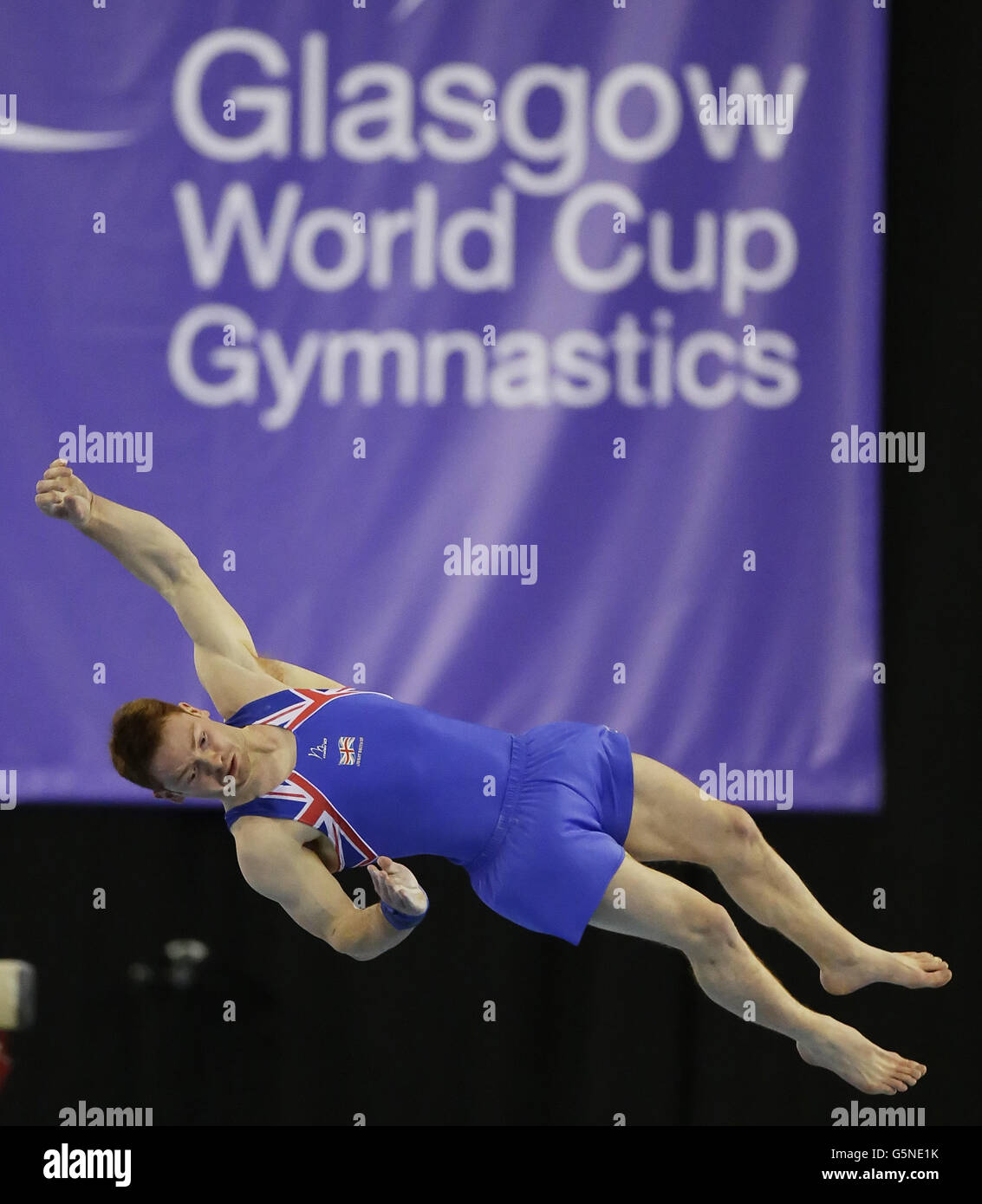 Daniel Purvis bei der MA Floor Übung während der Glasgow World Cup in der Emirates Arena, Glasgow. Stockfoto