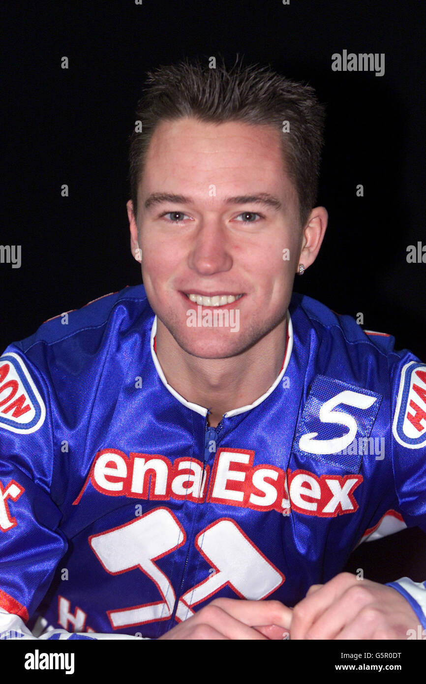 Leigh Lanham von Arena Essex Kent Sweepers Hammers beim Start in die neue Speedway-Saison. Stockfoto