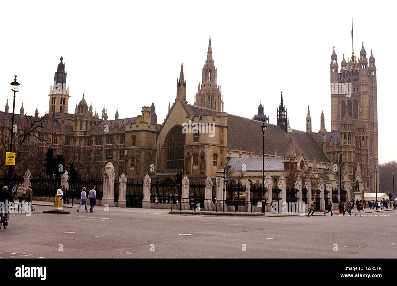 Der Palast von Westminster im Zentrum von London, wo der Leichnam der Königin Elizabeth, die Königin-Mutter, drei Tage lang in der Wesminster Hall liegen wird, bevor in der Westminster Abbey ein feierliches Begräbnis abgehalten wird. Stockfoto