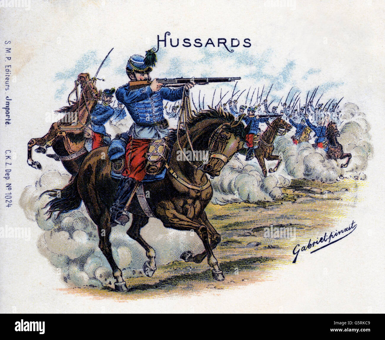 Militär, Frankreich, angreifende Husaren, Postkarte, chromolithograph nach dem Lackieren von Gabriel, ca. 1900, Artist's Urheberrecht nicht geklärt zu werden. Stockfoto