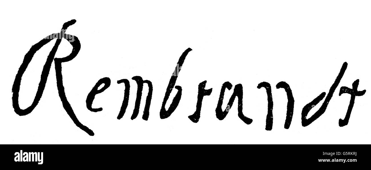 Rembrandt, Harmensz van Rijn, 15.7.1606 - 4.10.1669, niederländischer Maler, Unterschrift, Stockfoto