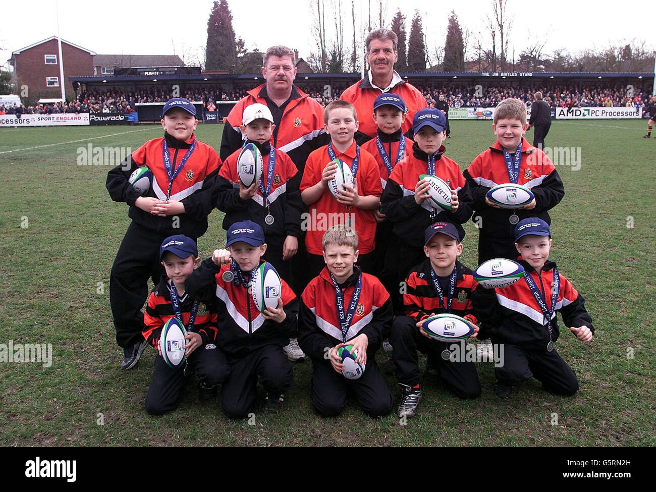 Widnes Rugby Club Under 9 Gewinner des Under 9 Lloyds TSB Mini Rugby Festival in Sale, Manchester. Stockfoto