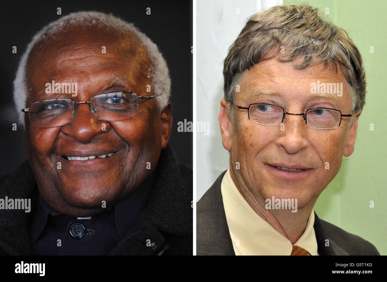 Undatierte Datei Fotos von Erzbischof Desmond Tutu und Bill Gates, die ihr Gewicht hinter eine neue Kampagne zur Bekämpfung von Unterernährung und Hunger in den Entwicklungsländern geworfen haben. Stockfoto