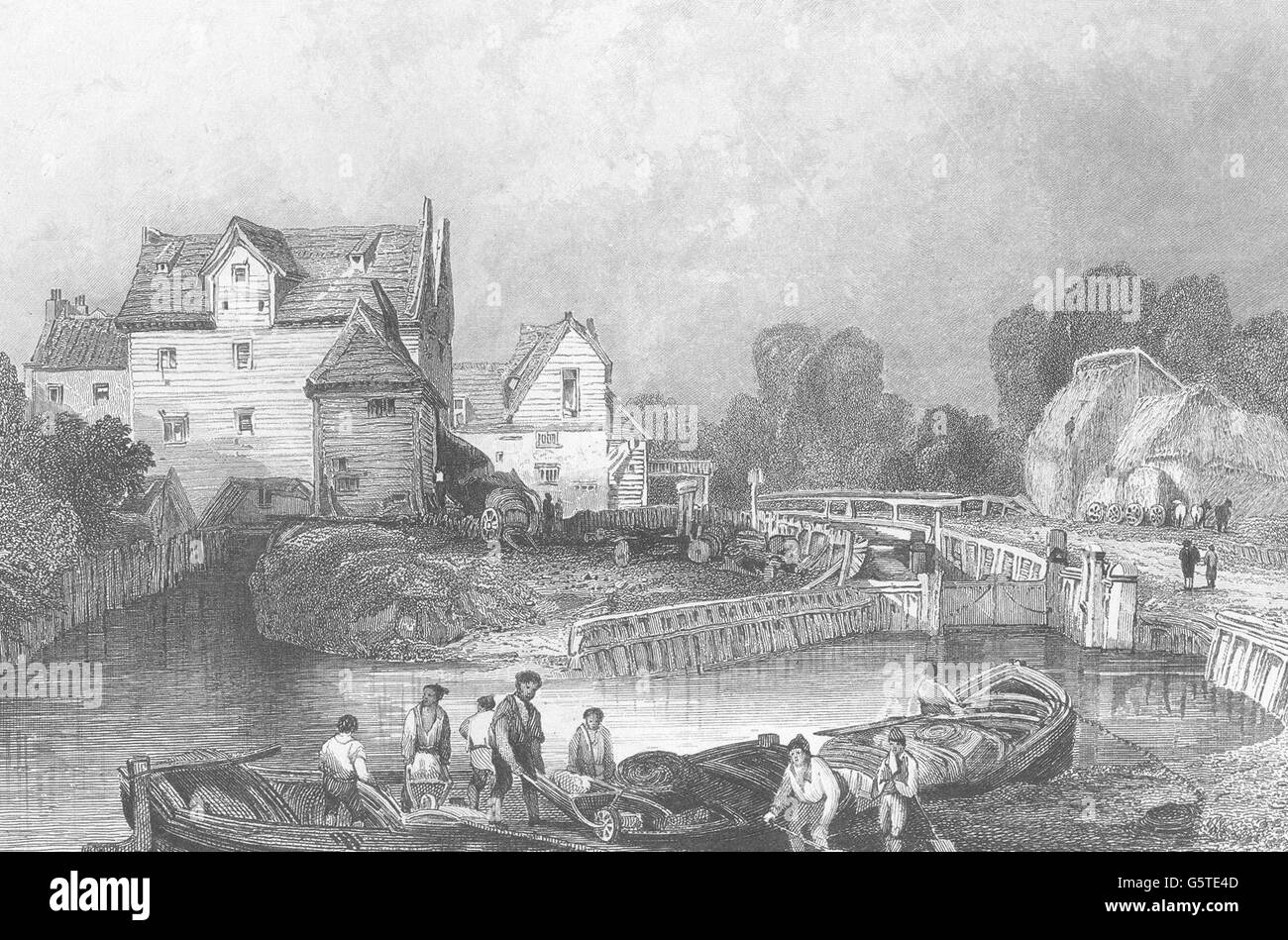 LONDON: Kanäle: Tottenham Mühlen: Henshall. Feine Stahlstich, 1838 drucken Stockfoto