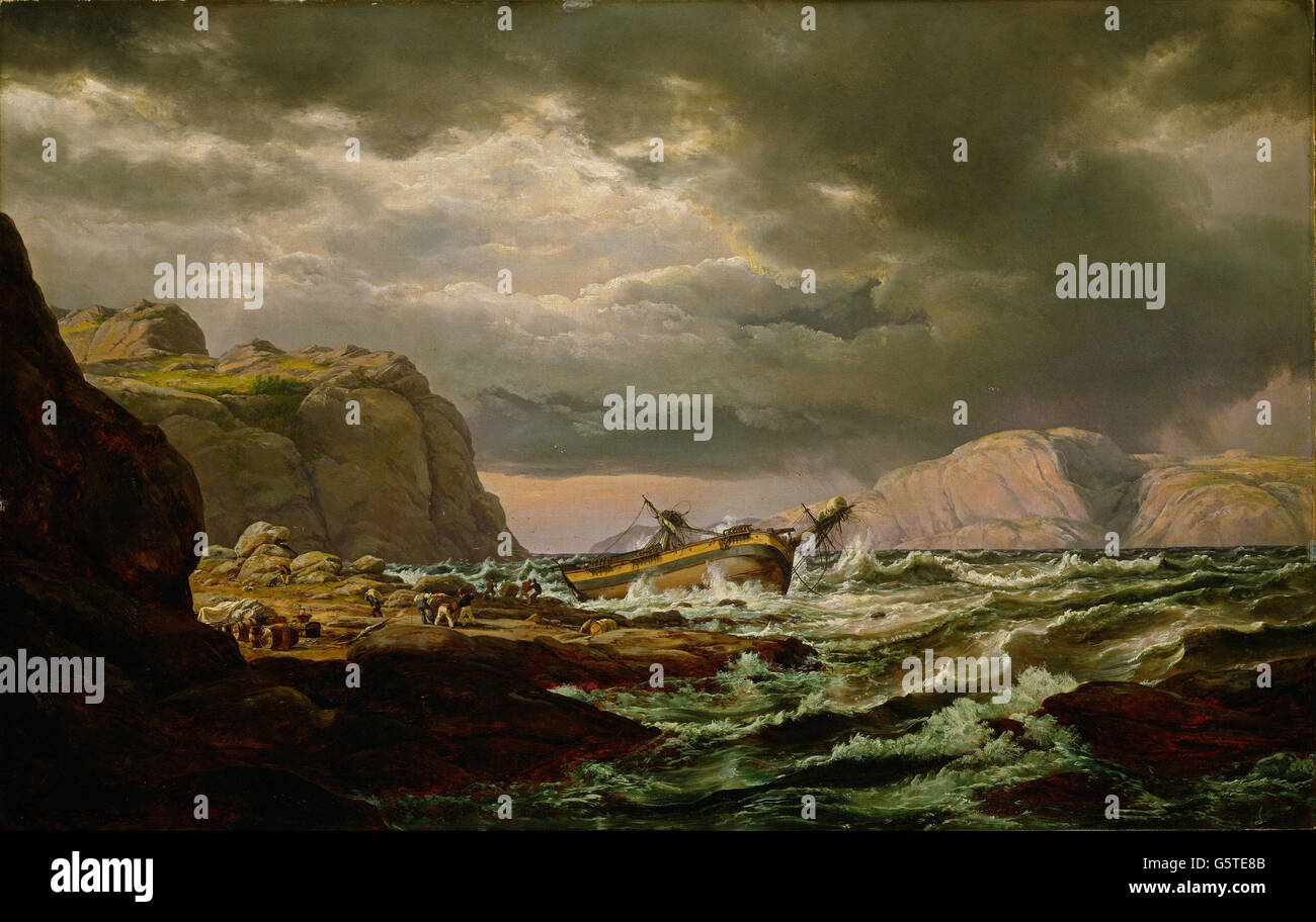Johan Christian Dahl - Schiffbruch an der Küste von Norwegen Stockfoto