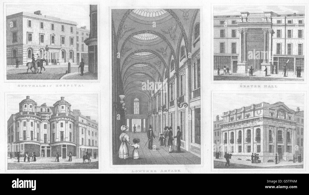 Aktionsbereich: Augenklinik; Lowther Arcade; Exeter Hall; Britische Fire Office, 1832 Stockfoto