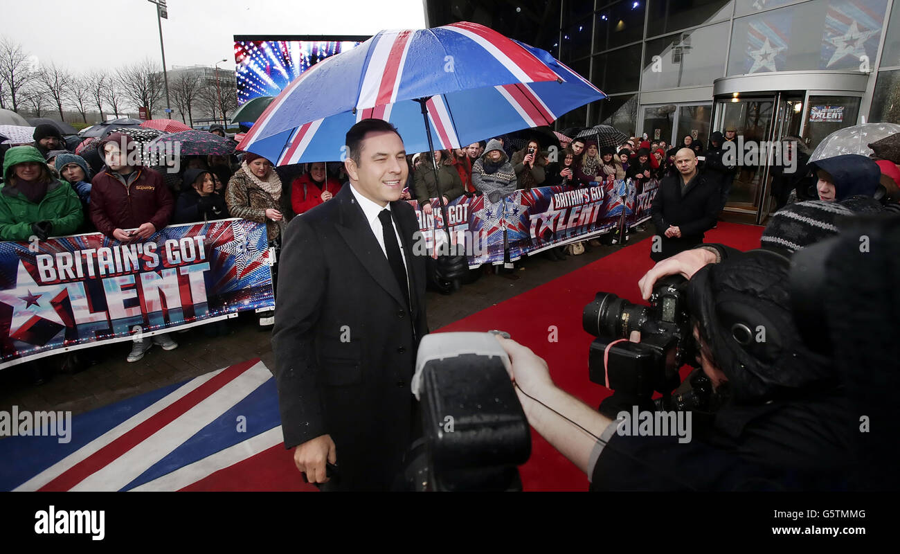 David Walliams kommt bei den britischen Got Talent-Vorsingen im Clyde Auditorium in Glasgow, Schottland, an. Stockfoto