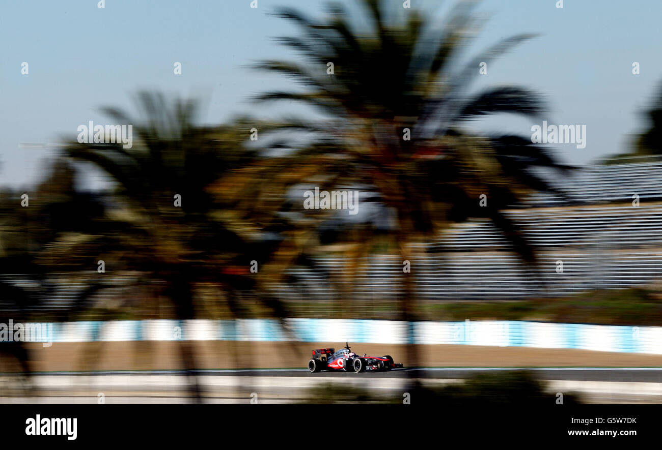 McLaren Mercedes Jenson Button im Circuito de Jerez, Jerez, Spanien. Stockfoto