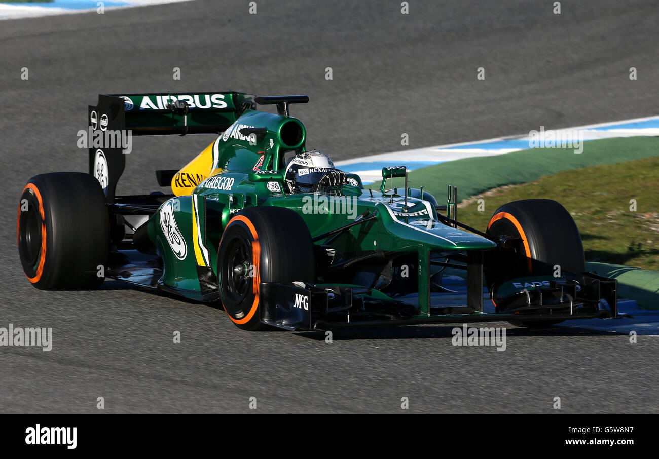 Formel 1 - Testing - Circuito de Jerez. Caterhams Giedo Van der Garde während der Testfahrten auf dem Circuito de Jerez, Jerez, Spanien. Stockfoto