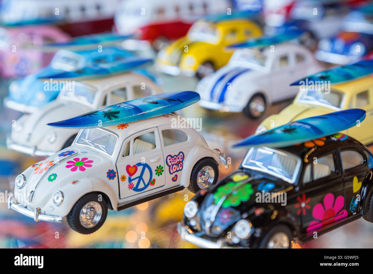 Verschiedenen ausgerichteten Spielzeugautos in San Diego, Kalifornien Stockfoto