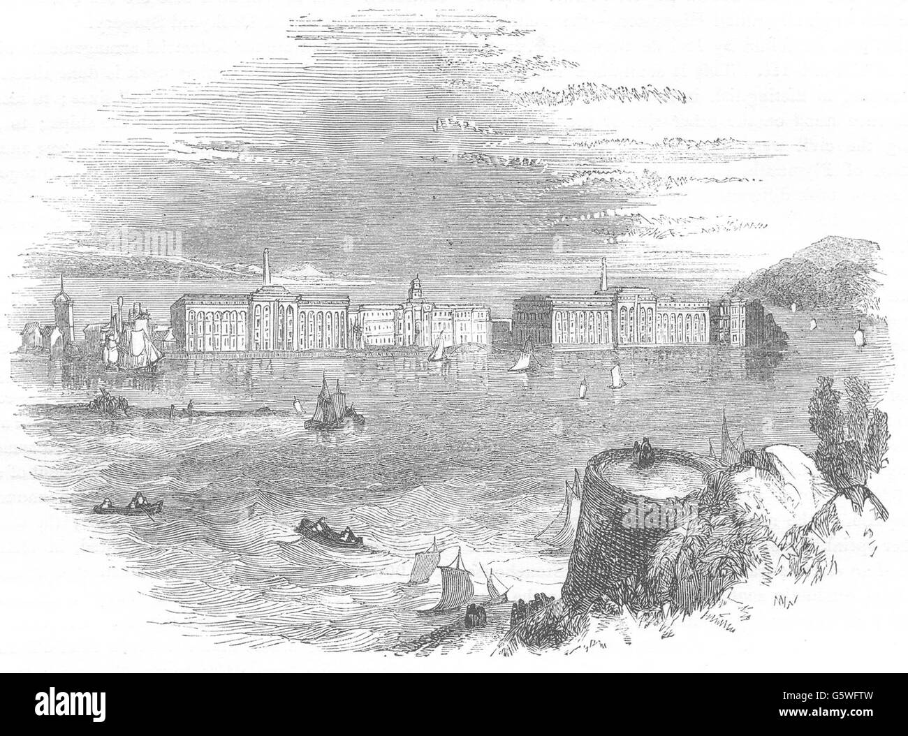 DEVON: Stonehouse, Pool und den Royal William Bevorratung Hof drucken 1850 Stockfoto