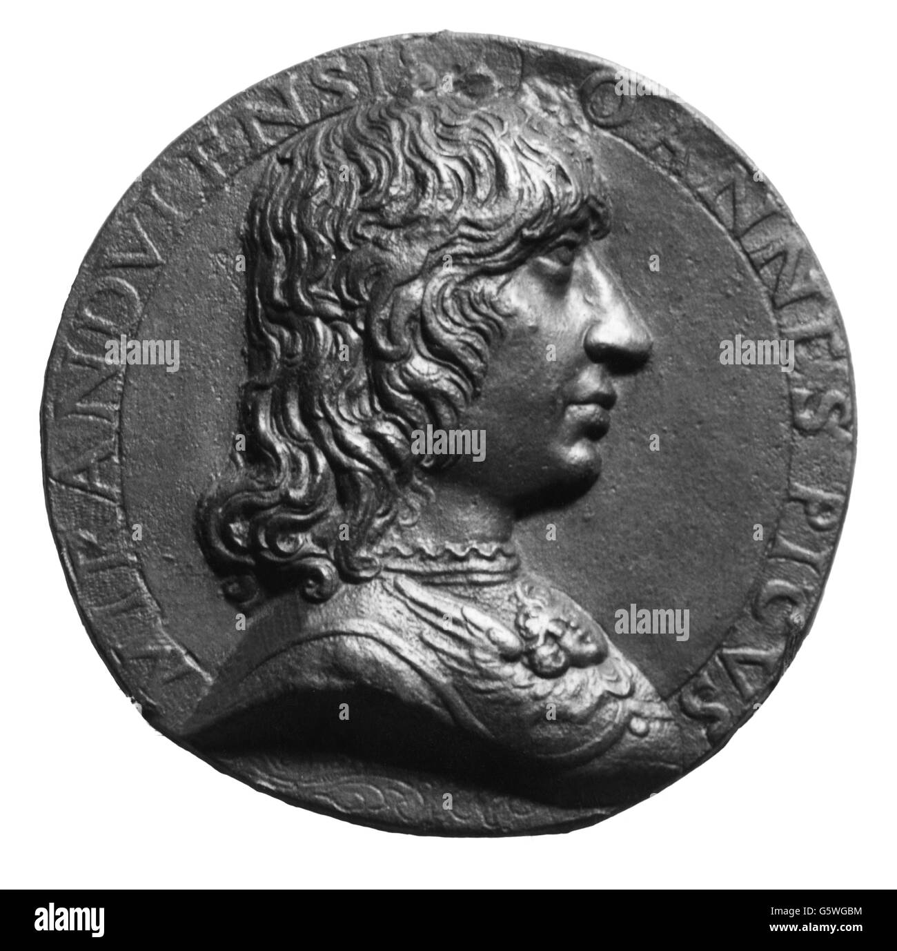 Pico della Mirandola, Giovanni 24.2.1463 - 17.11.1494, italienischer Philosoph, Porträt, Medaille, von Niccolo Fiorentino, obverse, Bronze, Durchmesser 8,57 cm, 15. Jahrhundert, Museo del Bargello, Florenz, Stockfoto