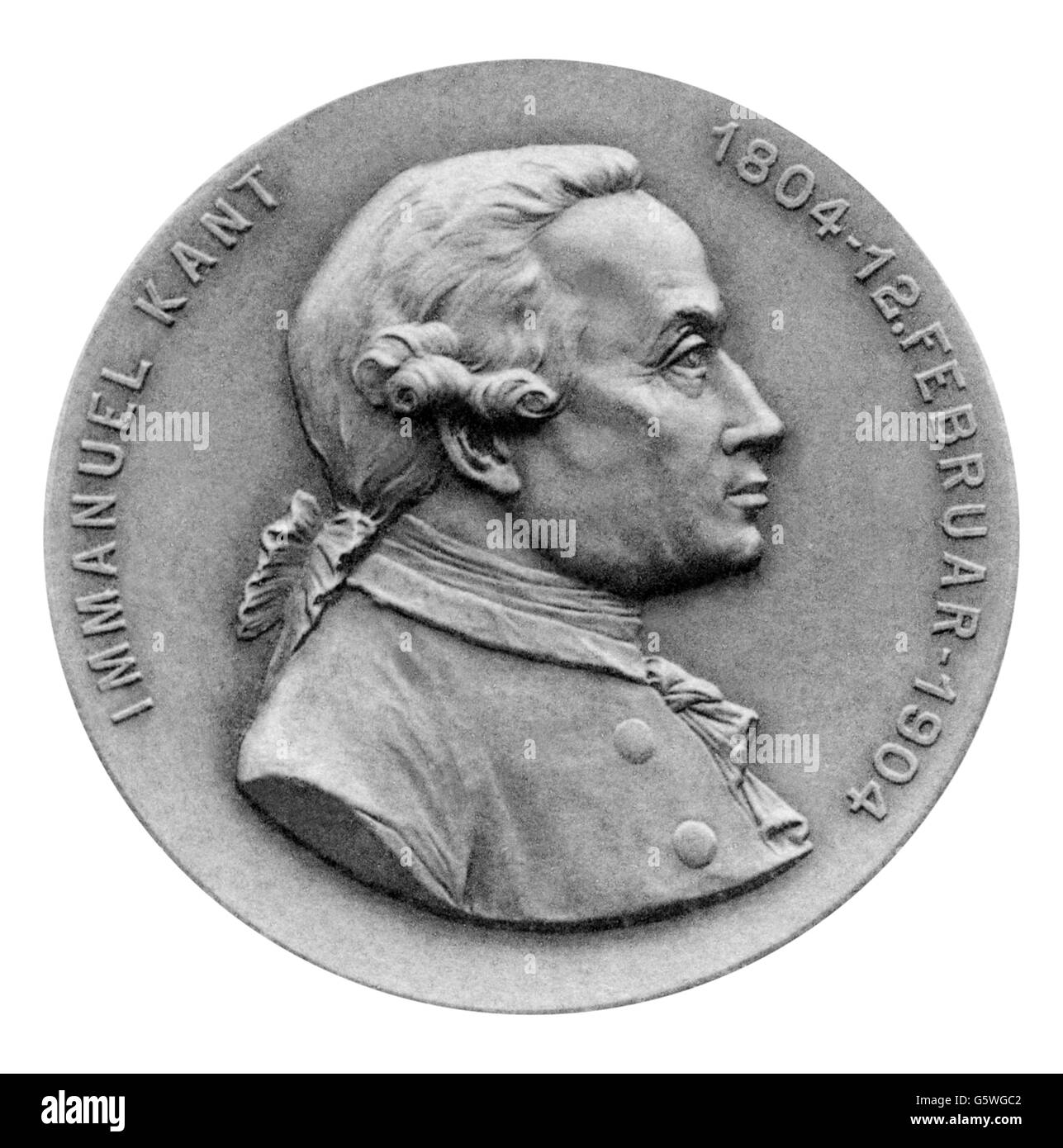 Kant, Immanuel, 22.4.1724 - 12.2.1804, deutscher Philosoph, Porträt, Medaille zum 100. Todestag, obverse, Stuttgarter Metallwarenfabrik Mayer & Wilhelm, berühmte Männerserie, Stuttgart, 1904/05, Stockfoto