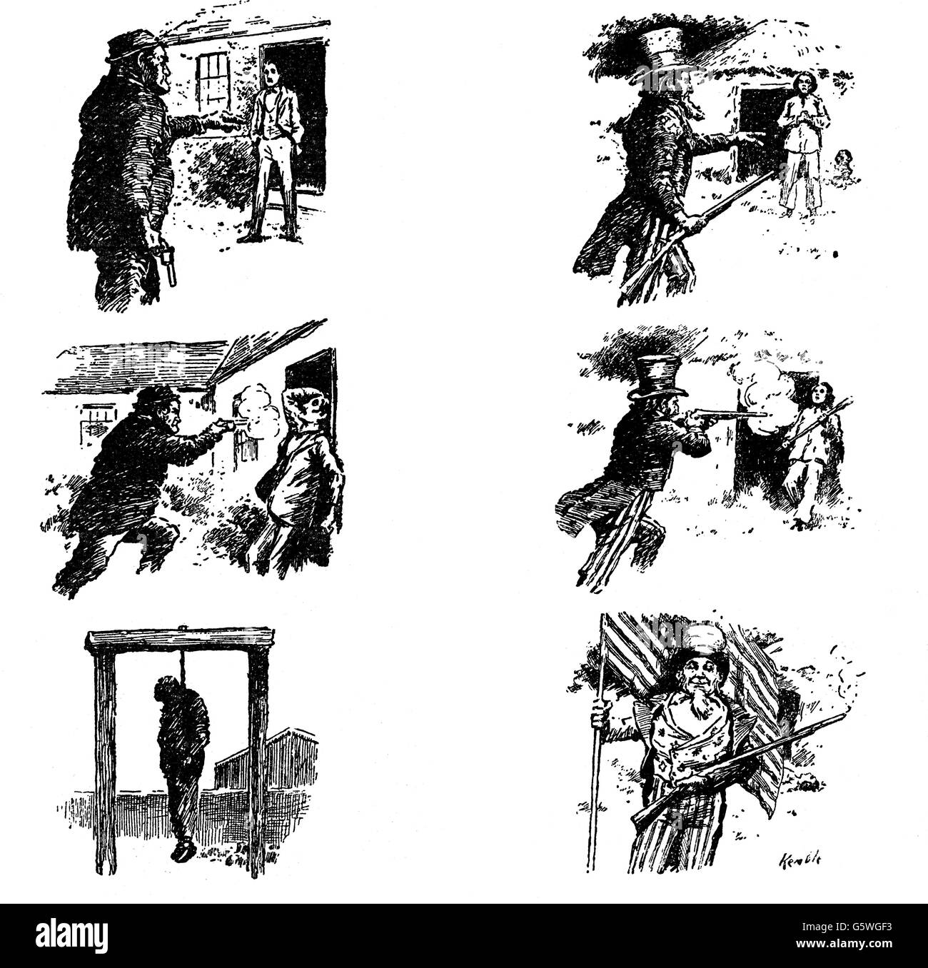 Spanisch-amerikanischer Krieg 1898, Karikatur, Banditen und Zivilisation, Holzstich, 'Life', New York, 1898, zusätzliche-Rights-Clearences-not available Stockfoto
