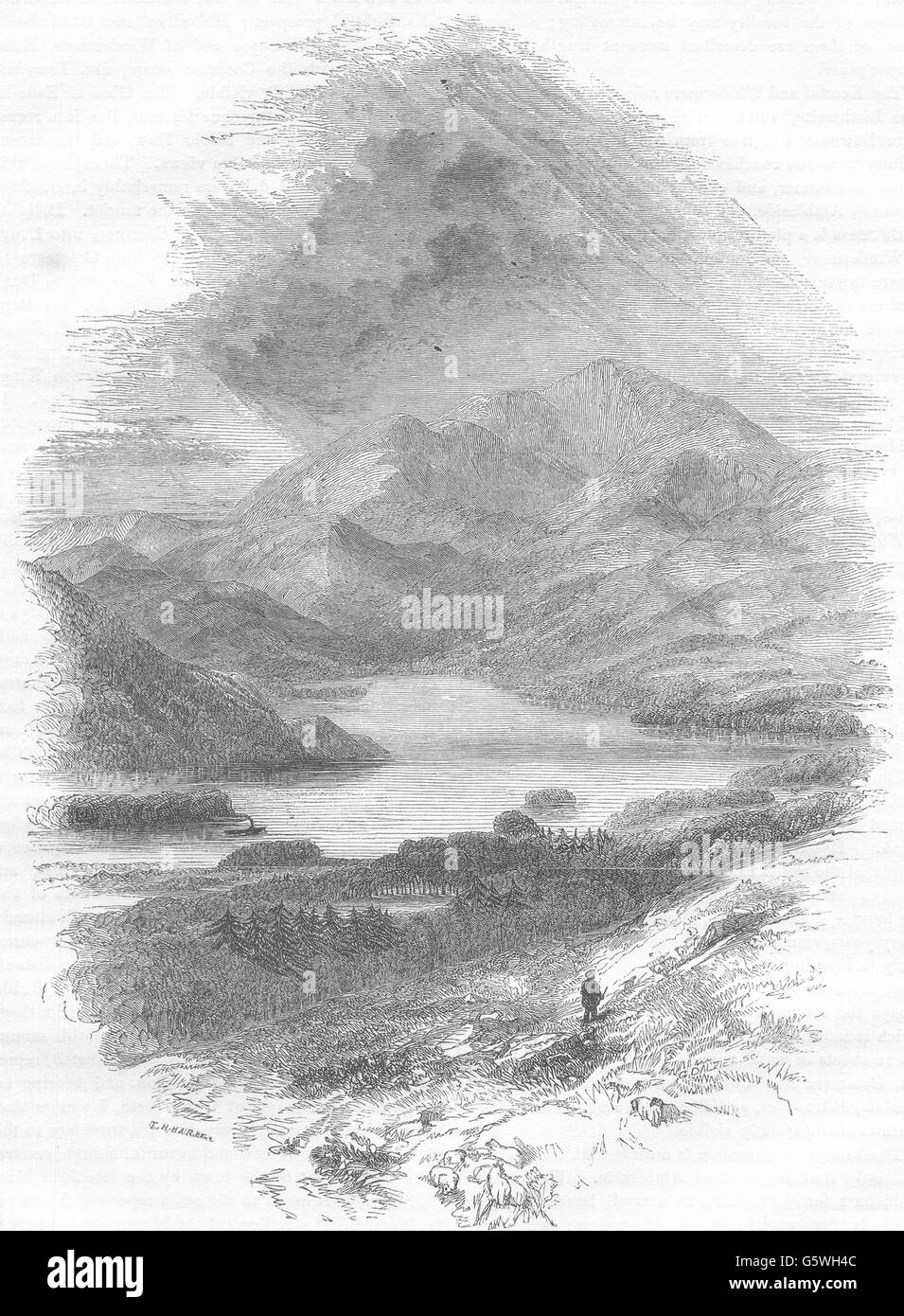 CUMBRIA: Der Kopf der Windermere, antiken Druck 1850 Stockfoto