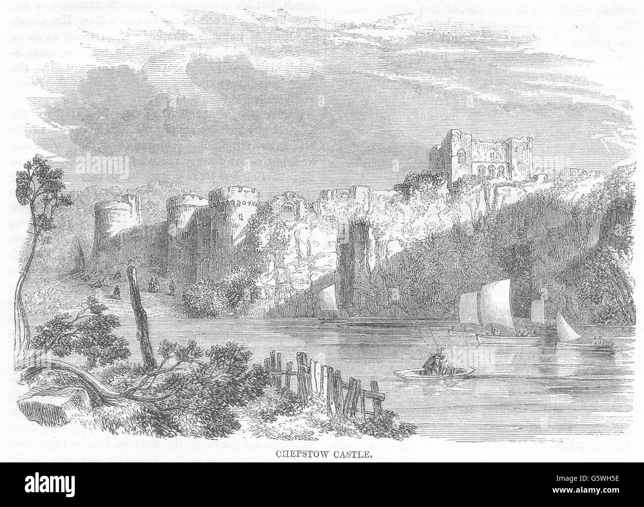 WALES: Chepstow Castle, antiken Druck 1850 Stockfoto