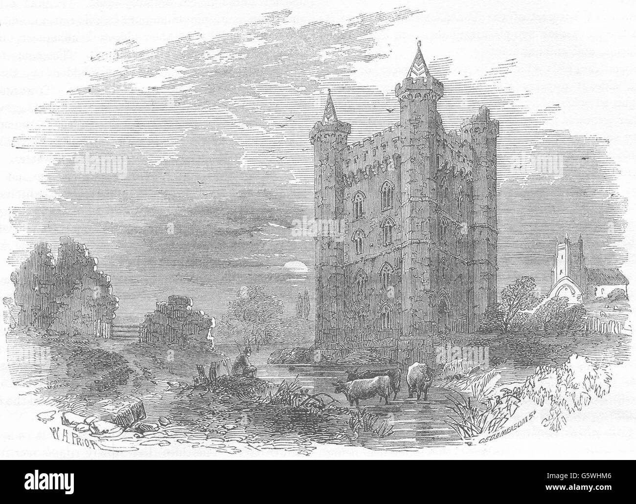 LINCOLNSHIRE: Tattershall Castle, Lincolnshire, antique print 1850 Stockfoto